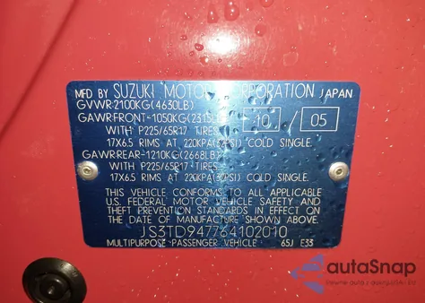 2006 Suzuki Grand Vitara Luxury из США, поврежденный, VIN JS3TD947764102010